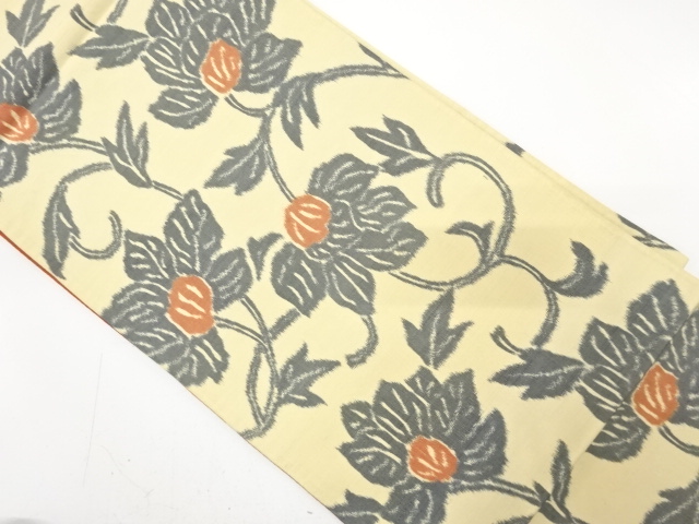 アンティーク　節紬　花唐草模様織り出し全通袋帯（材料）